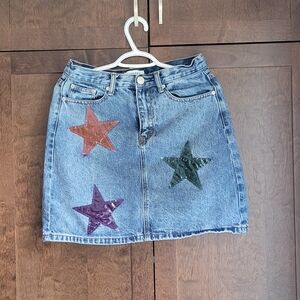 Fun 100% Cotton Denim Skirt With CUTE Stars Accent Medium